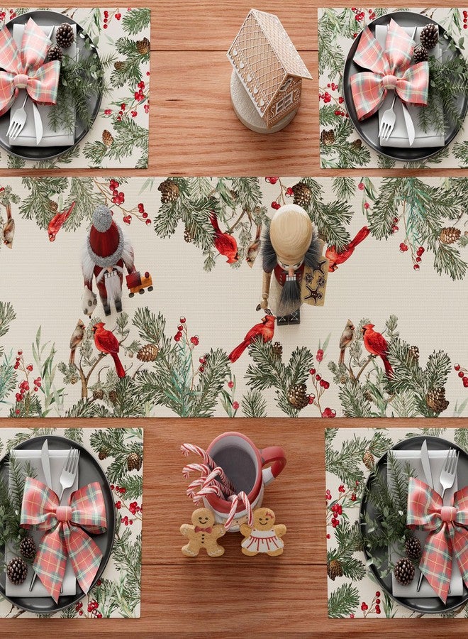 XCHI Cardinal Birds Winter Pine Tree Christmas Xmas Table Runner Table Decoration for Home Kitchen Dining Holiday Decor 13x72 Inch - Image 5